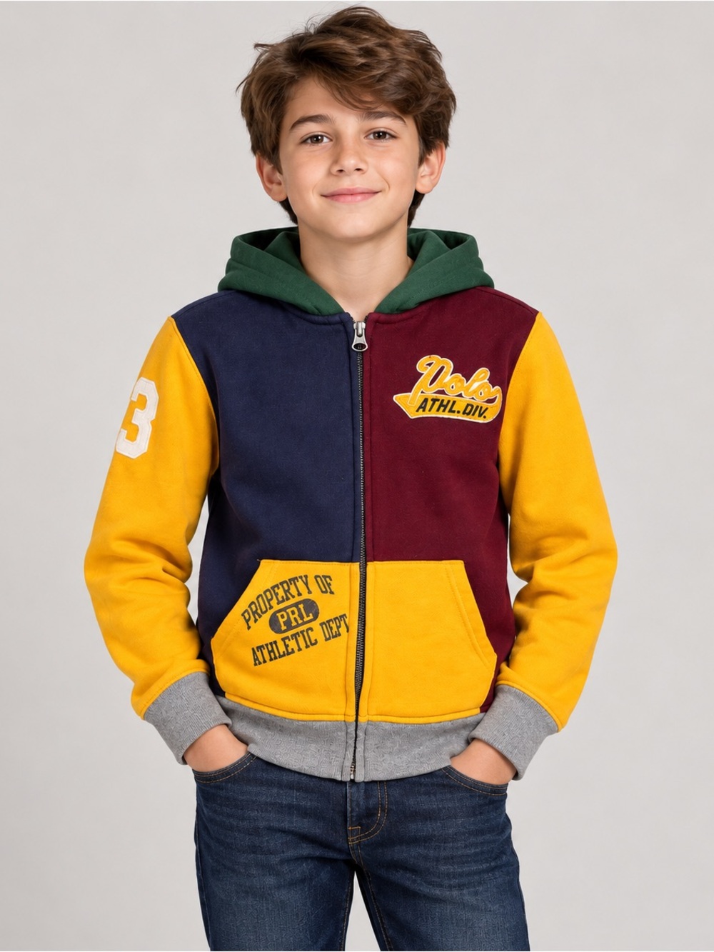 Polo Ralph Lauren Boys Performance Full Zip Hoodie M 10-12 Colorblock